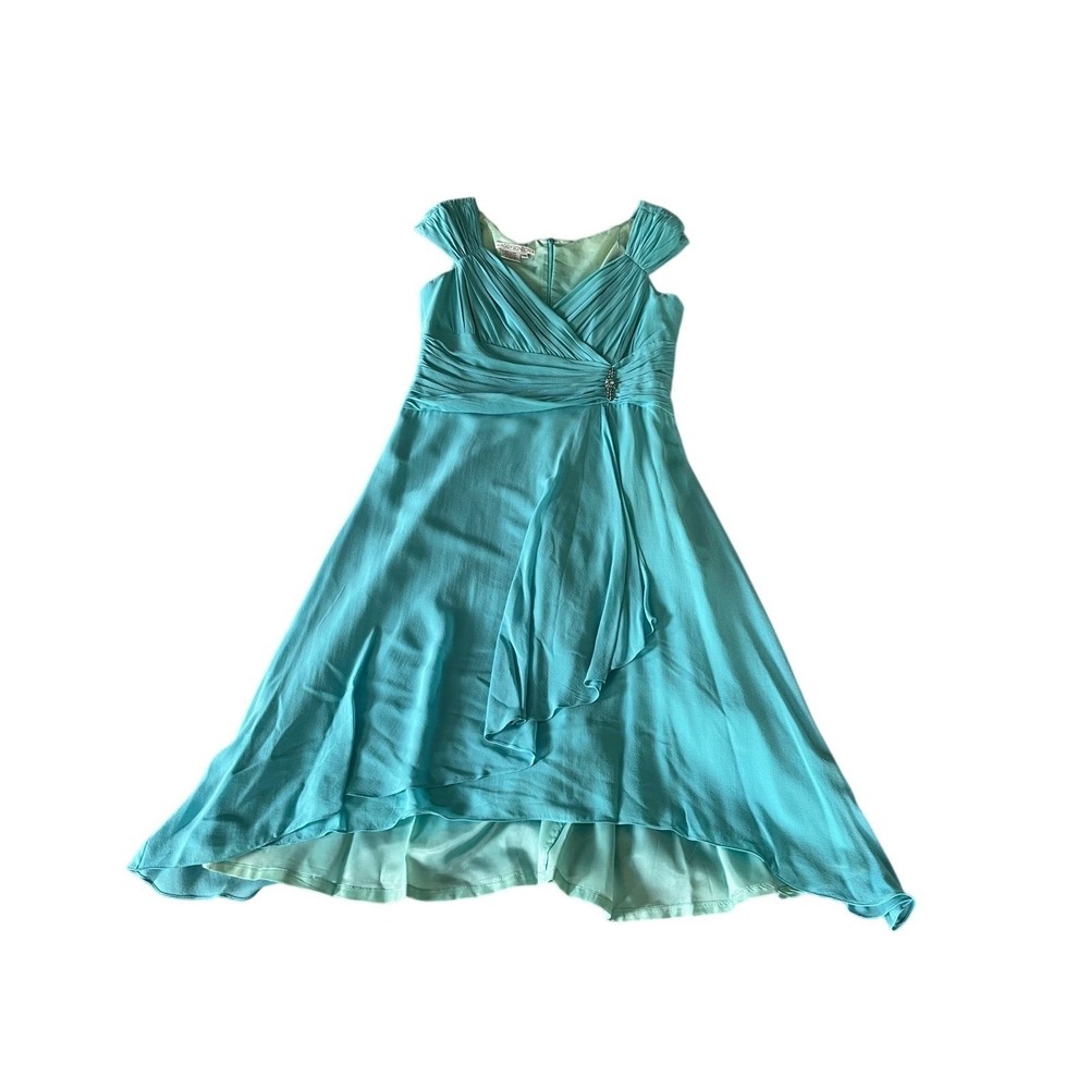Vintage Maggy London Aqua Dress Formal Party Cocktail Rhinestone Detail Size 14
